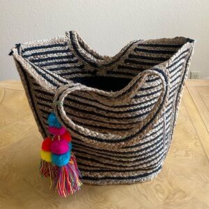 NWT America and Beyond Striped Woven Tote Bag with Tassels